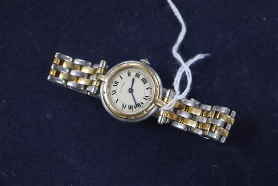 A ladys steel and gold Cartier Panthere Vendome quartz wrist watch, on Cartier steel and gold bracelet.